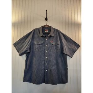 Wrangler Mens Blue Chambray Denim Short Sleeve Button Down Shirt 2XL Summer